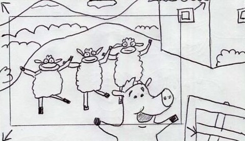 Dancin' Sheep sing.  Widen out to reveal pig.