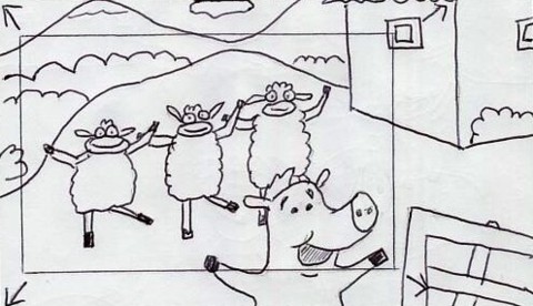 Dancin' Sheep sing. Widen out to reveal pig.