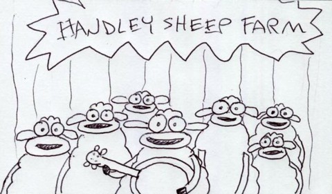 Cut ins on sheep teams. Pans across group. Shot of farmer, Sam, pig. All move forward.